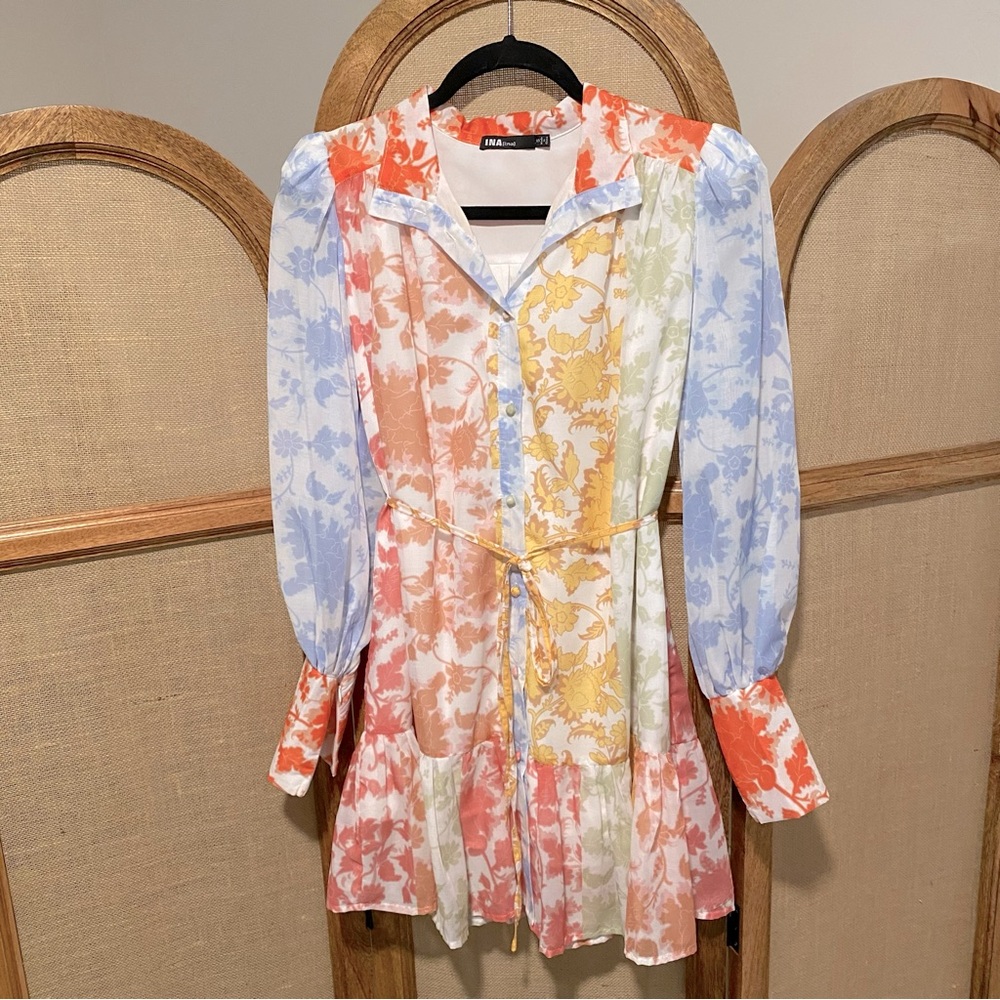 Ina Floral Color Block Long Sleeve Dress / Multi